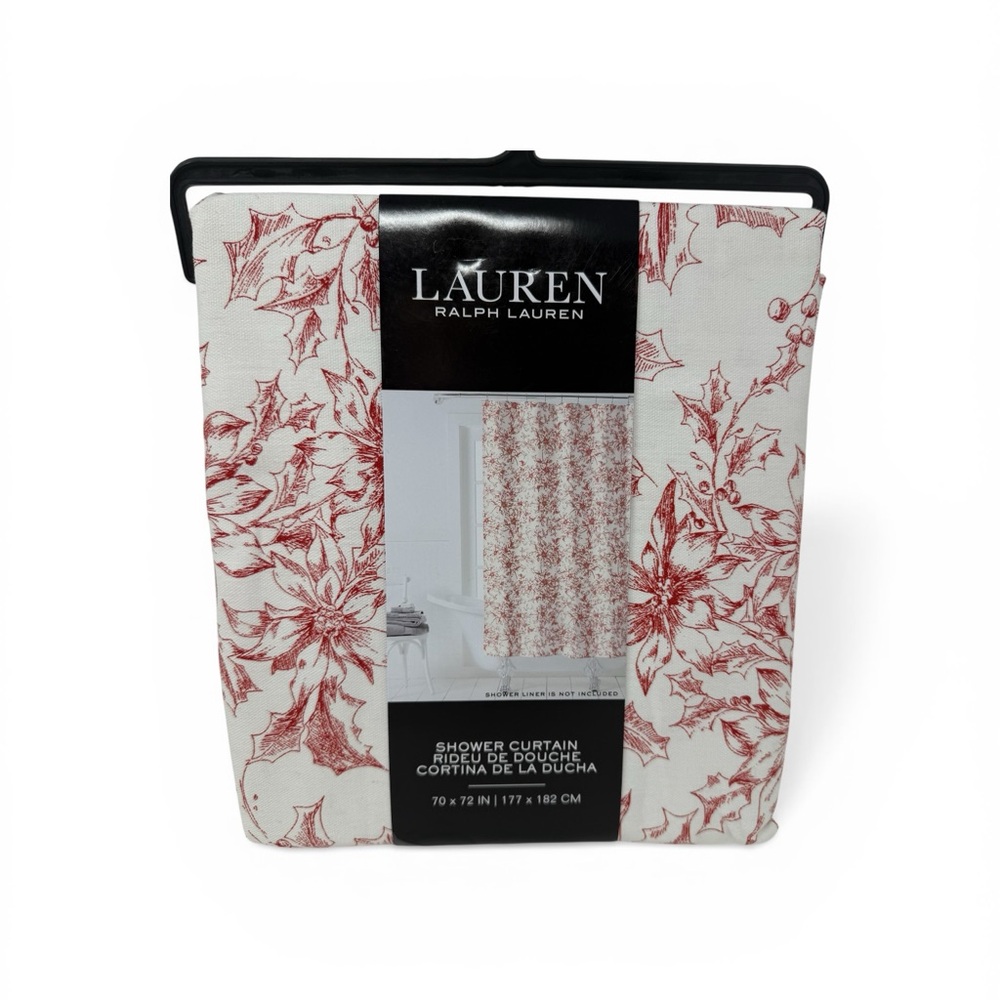 Lauren Ralph Lauren Red White Floral Cotton Shower Curtain Poinsettias NWT